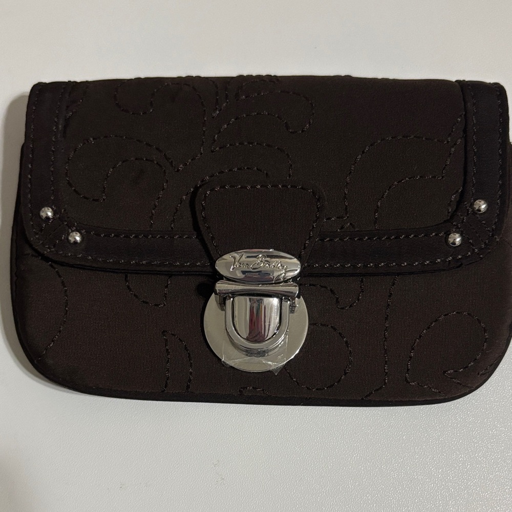 Vera Bradley Espresso  Quilted Flap ID pouch with Silver-Tone Lock
